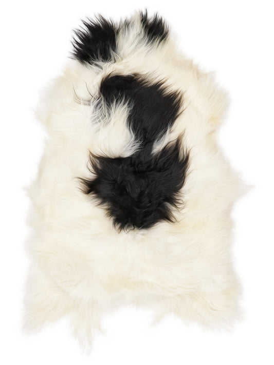 Peau de mouton islandaise multicolore d’environ 110 × 65 cm, vue de dessus : exactement la peau que vous recevez