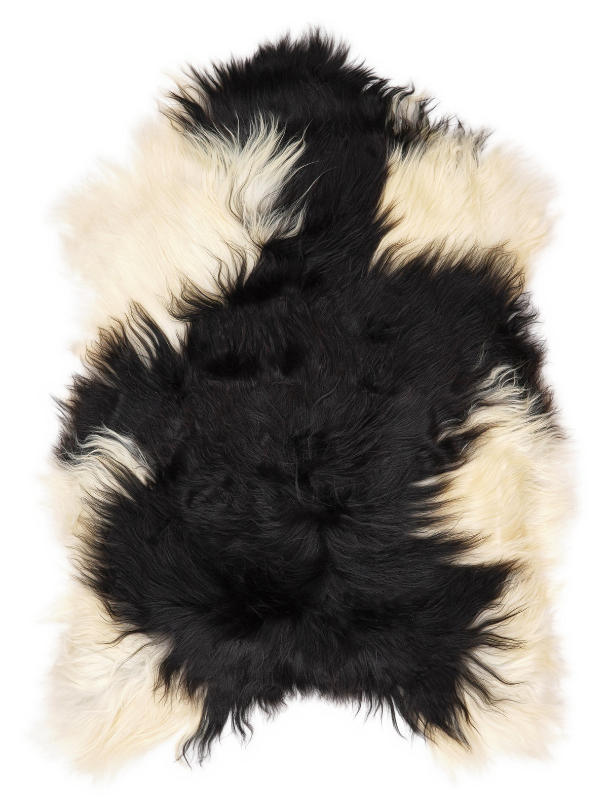 Peau de mouton islandaise multicolore d’environ 120 × 80 cm, vue de dessus : exactement la peau que vous recevez