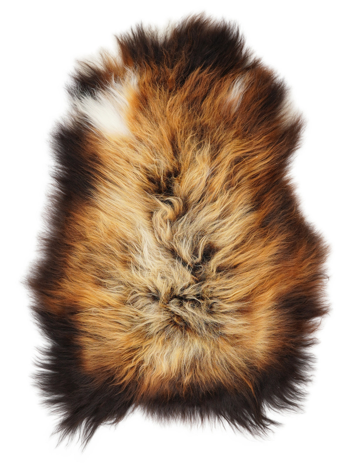 Peau de mouton islandaise multicolore d’environ 110 × 75 cm, vue de dessus : exactement la peau que vous recevez