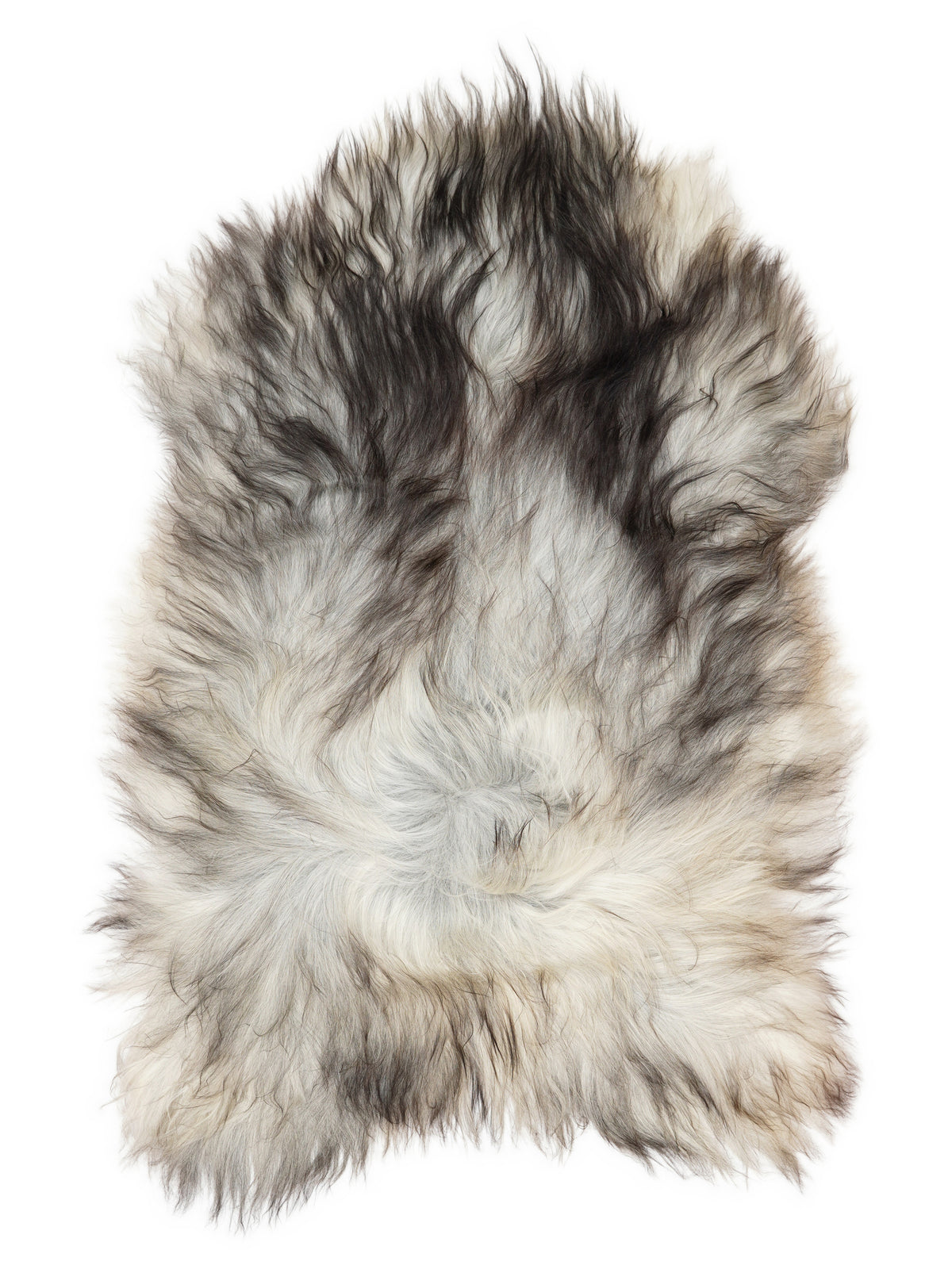 Peau de mouton islandaise grise d’environ 120 × 80 cm, vue de dessus : exactement la peau que vous recevez
