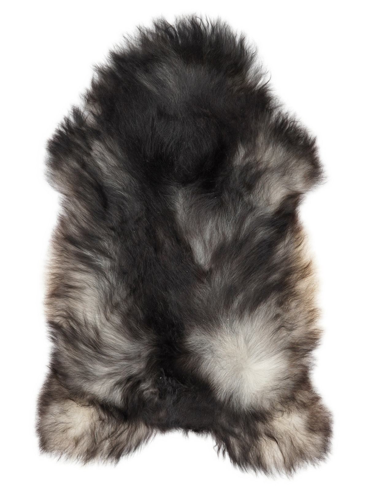 Peau de mouton islandaise grise d’environ 130 × 75 cm, vue de dessus : exactement la peau que vous recevez