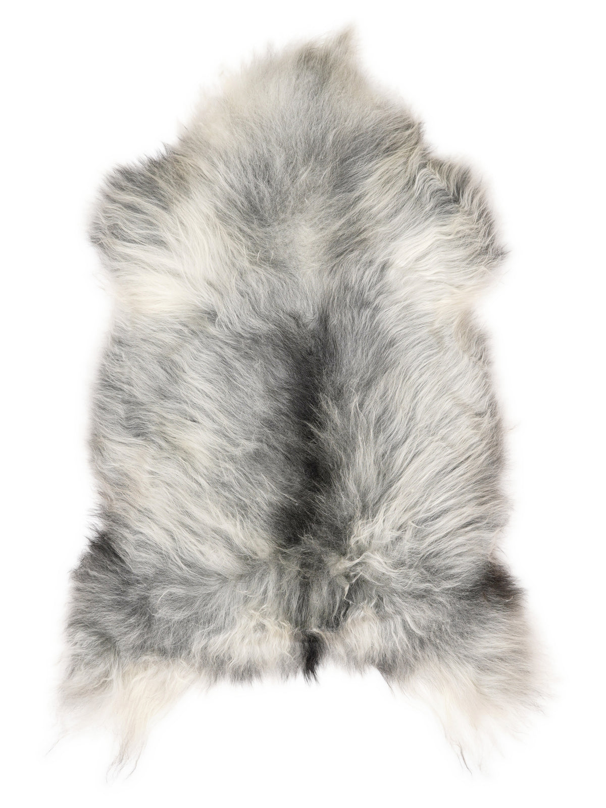 Peau de mouton islandaise grise d’environ 120 × 65 cm, vue de dessus : exactement la peau que vous recevez