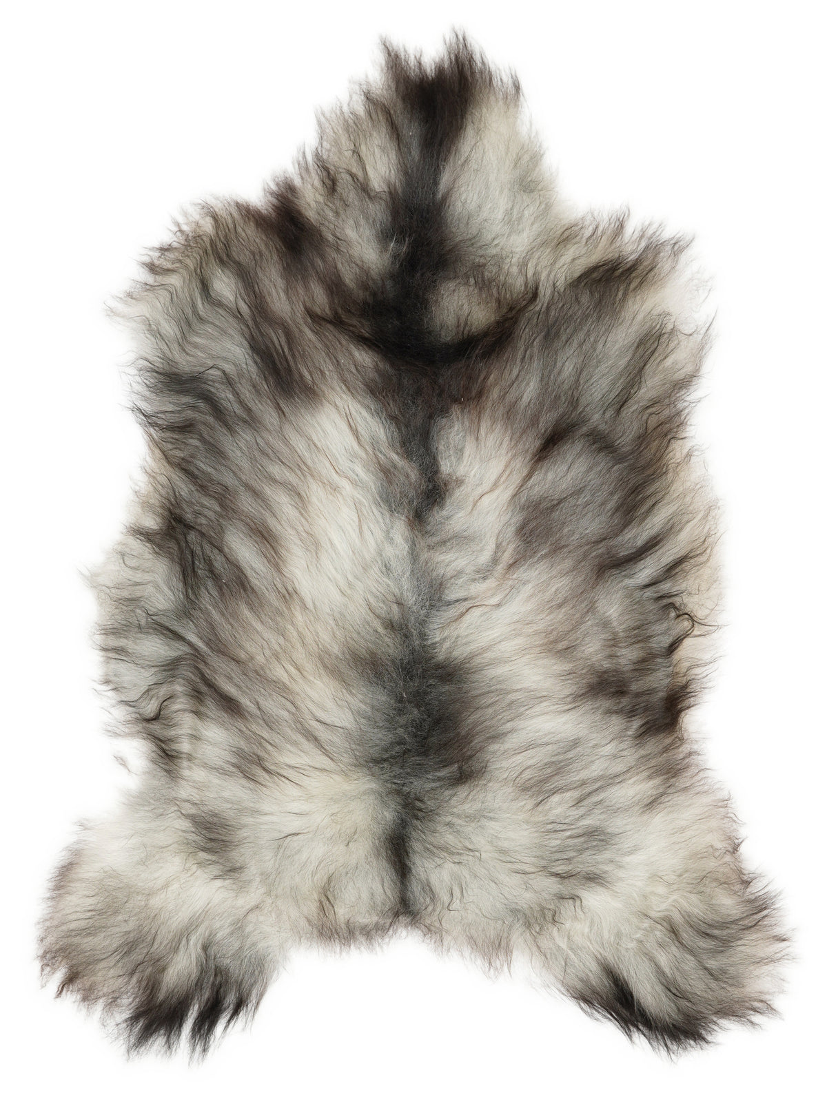 Peau de mouton islandaise grise d’environ 120 × 70 cm, vue de dessus : exactement la peau que vous recevez