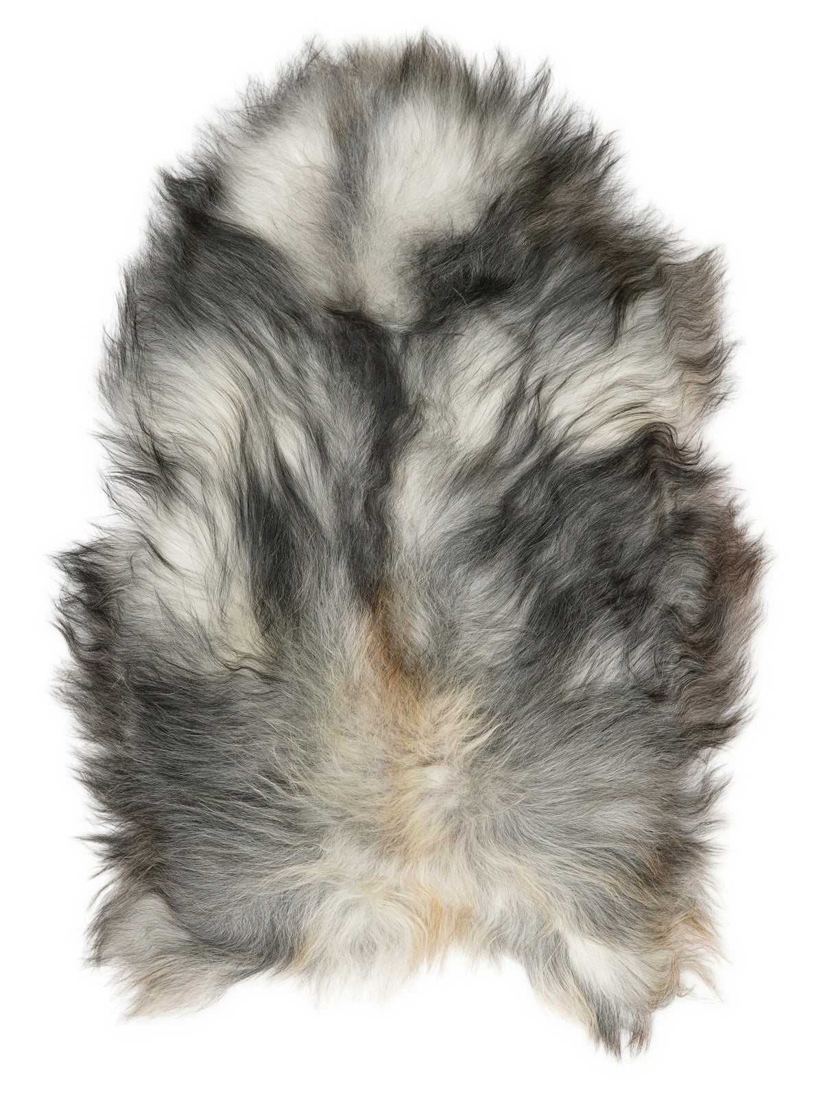 Peau de mouton islandaise grise d’environ 115 × 70 cm, vue de dessus : exactement la peau que vous recevez