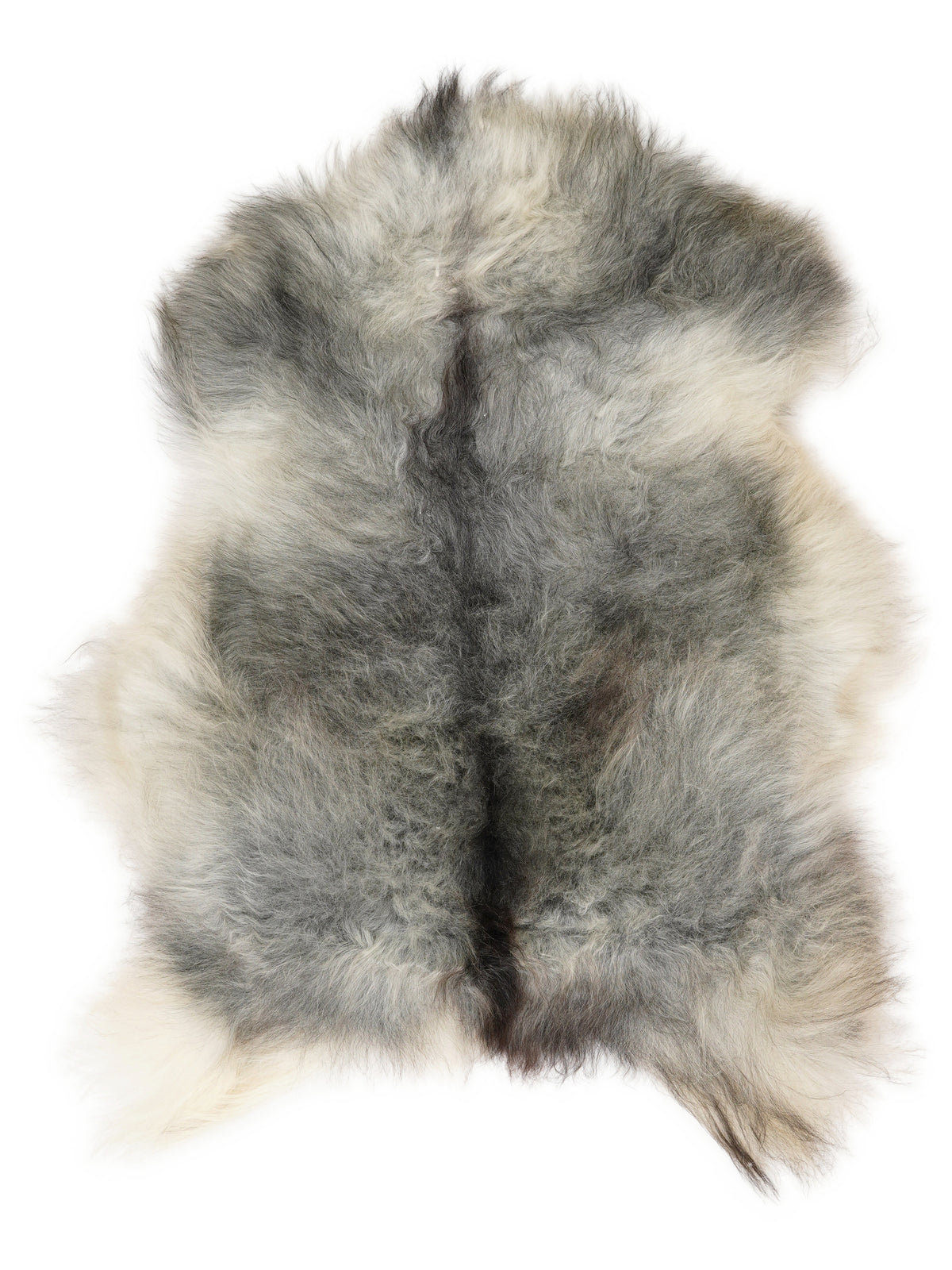 Peau de mouton islandaise grise d’environ 110 × 75 cm, vue de dessus : exactement la peau que vous recevez