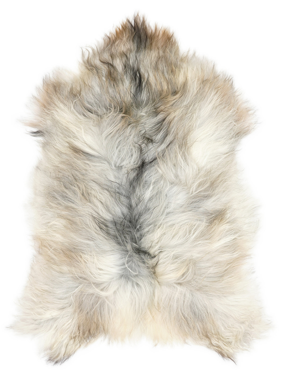 Peau de mouton islandaise grise d’environ 120 × 75 cm, vue de dessus : exactement la peau que vous recevez