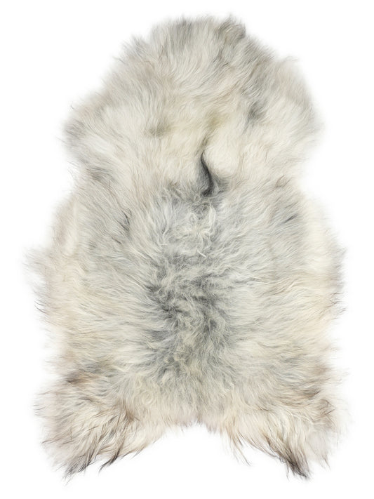 Peau de mouton islandaise grise d’environ 120 × 75 cm, vue de dessus : exactement la peau que vous recevez