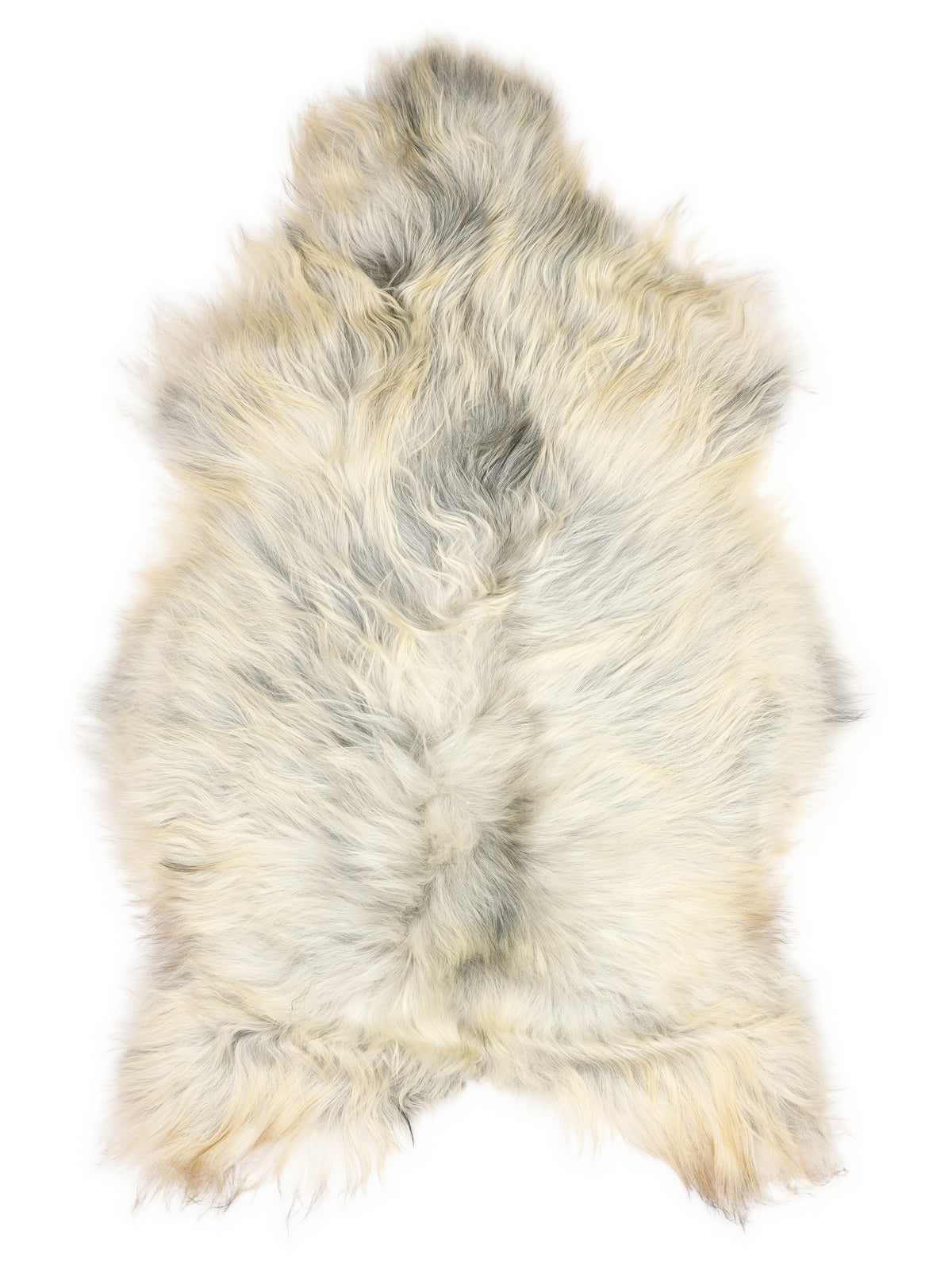 Peau de mouton islandaise grise d’environ 120 × 70 cm, vue de dessus : exactement la peau que vous recevez
