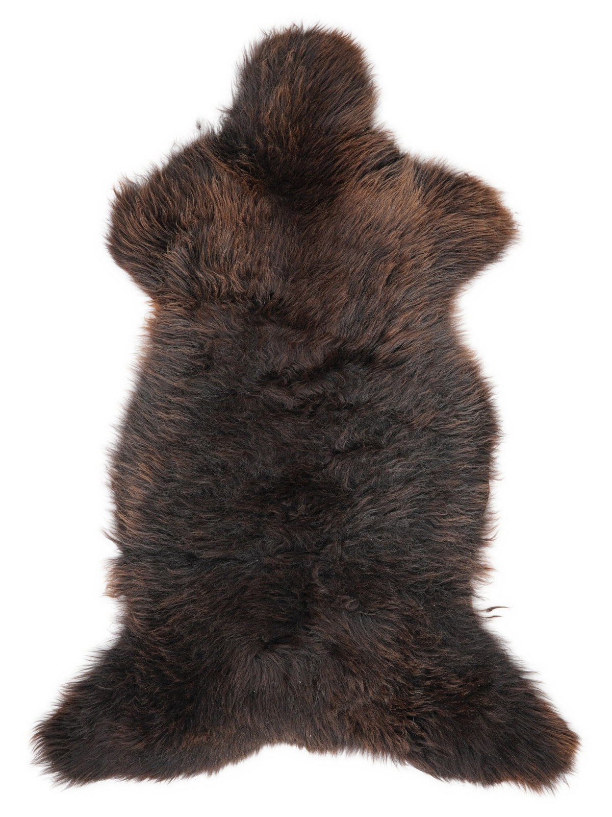 Peau de mouton marron d’environ 130 × 60 cm, vue de dessus : exactement la peau que vous recevez