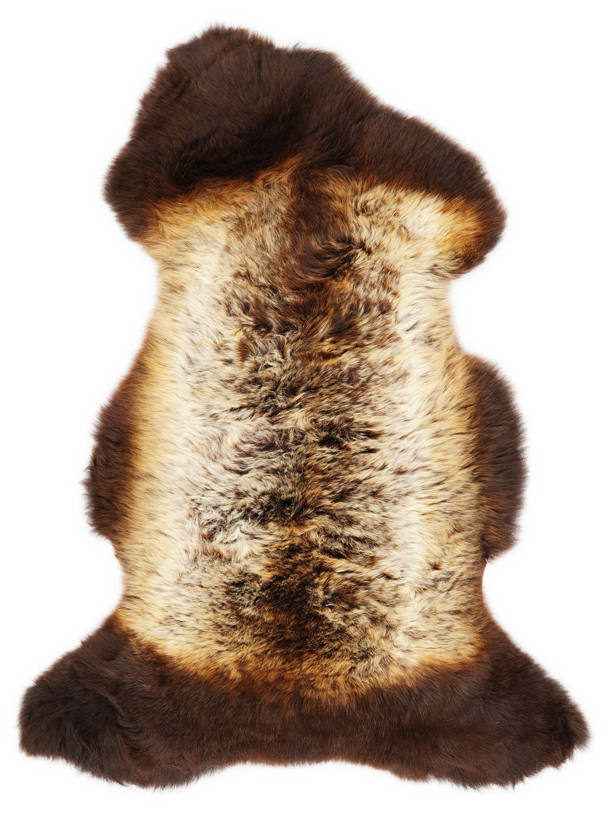 Peau de mouton multicolore britannique d’environ 110 × 55 cm, vue de dessus : exactement la peau que vous recevez