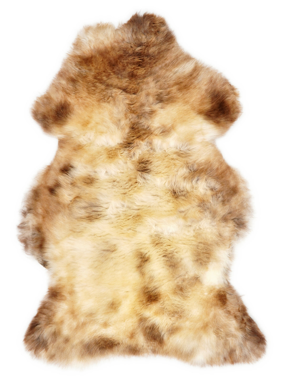 Peau de mouton multicolore britannique d’environ 105 × 65 cm, vue de dessus : exactement la peau que vous recevez
