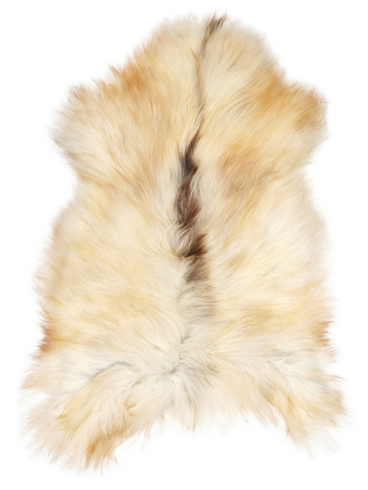 Peau de mouton islandaise multicolore d’environ 120 × 75 cm, vue de dessus : exactement la peau que vous recevez