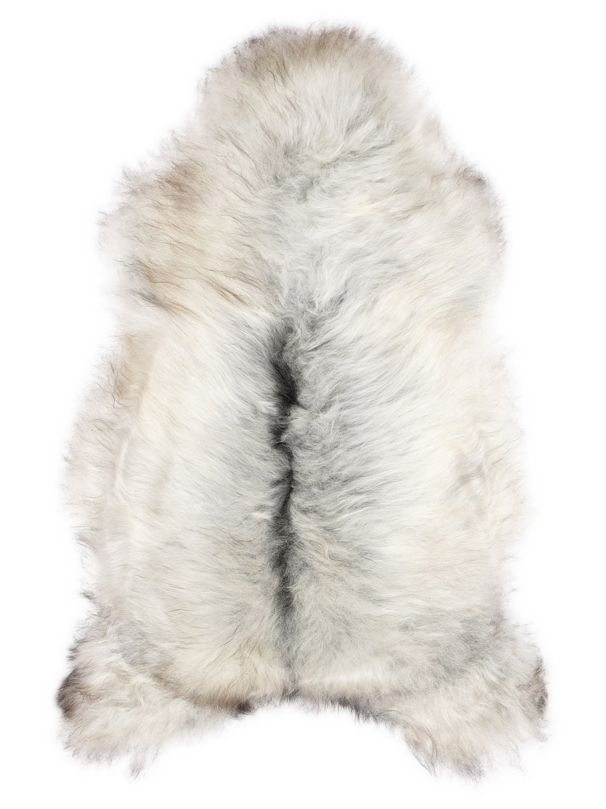 Peau de mouton islandaise grise d’environ 120 × 70 cm, vue de dessus : exactement la peau que vous recevez