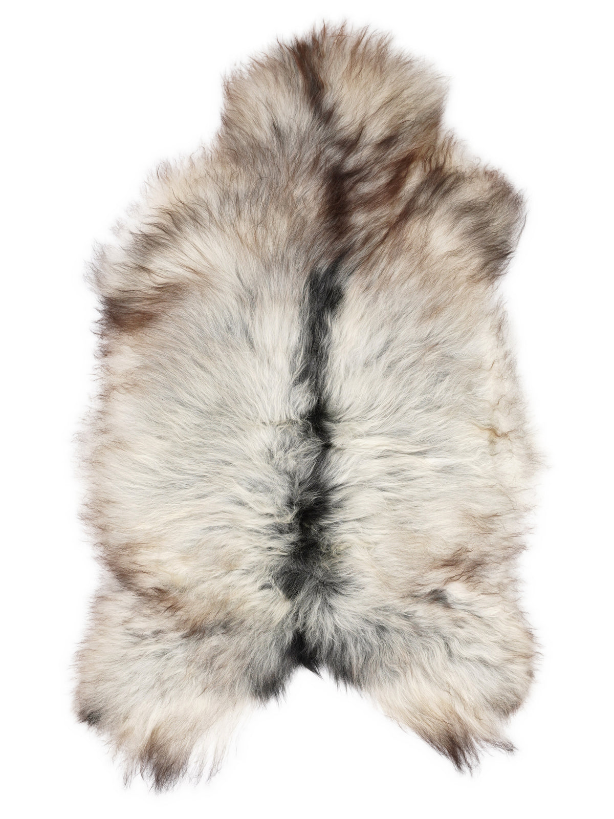 Peau de mouton islandaise grise d’environ 120 × 75 cm, vue de dessus : exactement la peau que vous recevez