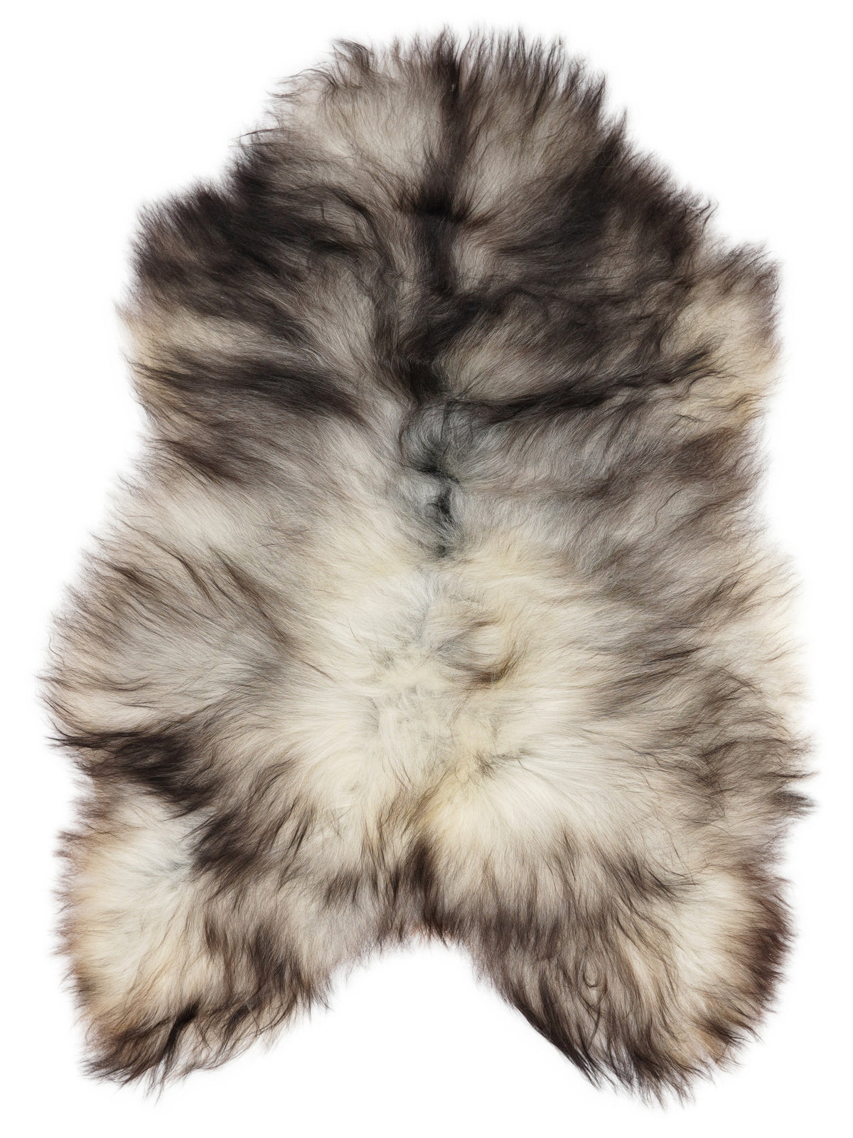 Peau de mouton islandaise grise d’environ 120 × 85 cm, vue de dessus : exactement la peau que vous recevez