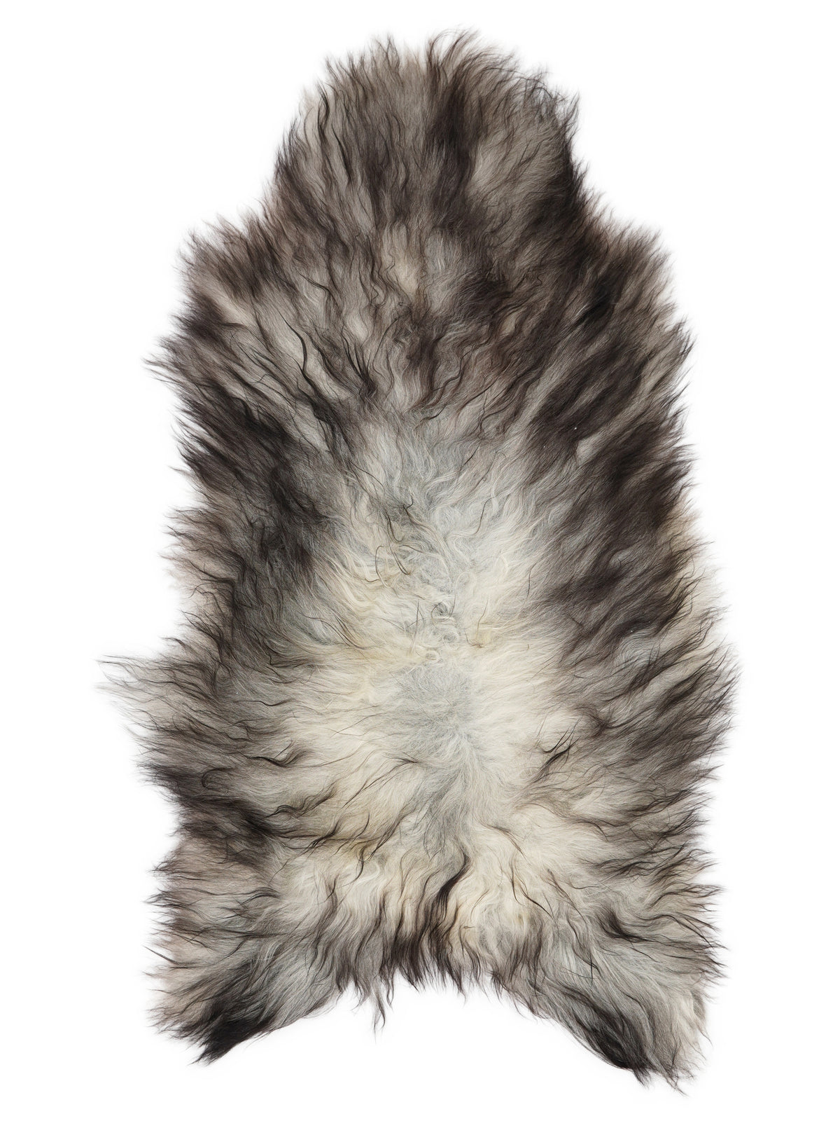 Peau de mouton islandaise grise d’environ 135 × 70 cm, vue de dessus : exactement la peau que vous recevez