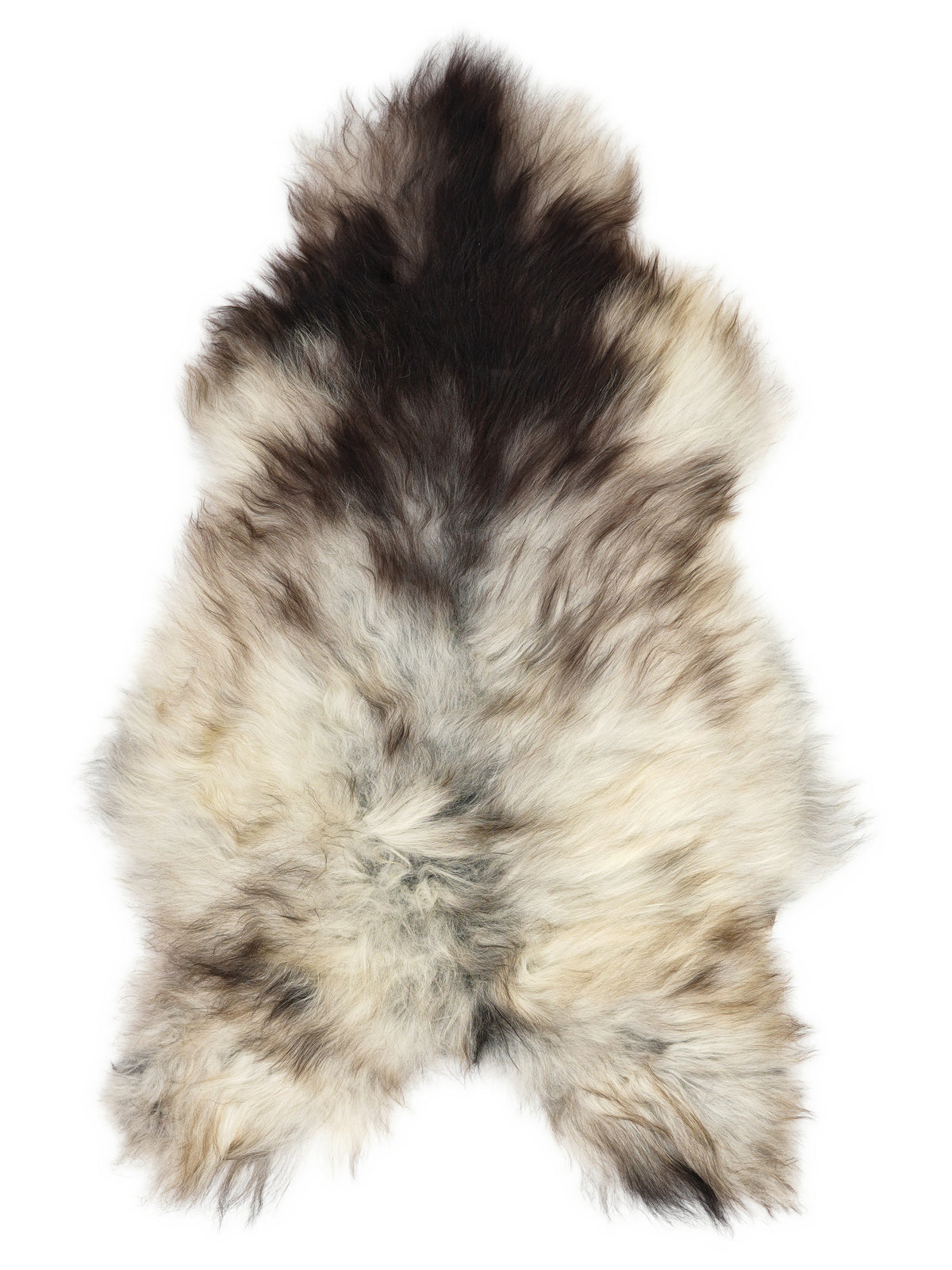 Peau de mouton islandaise grise d’environ 120 × 75 cm, vue de dessus : exactement la peau que vous recevez