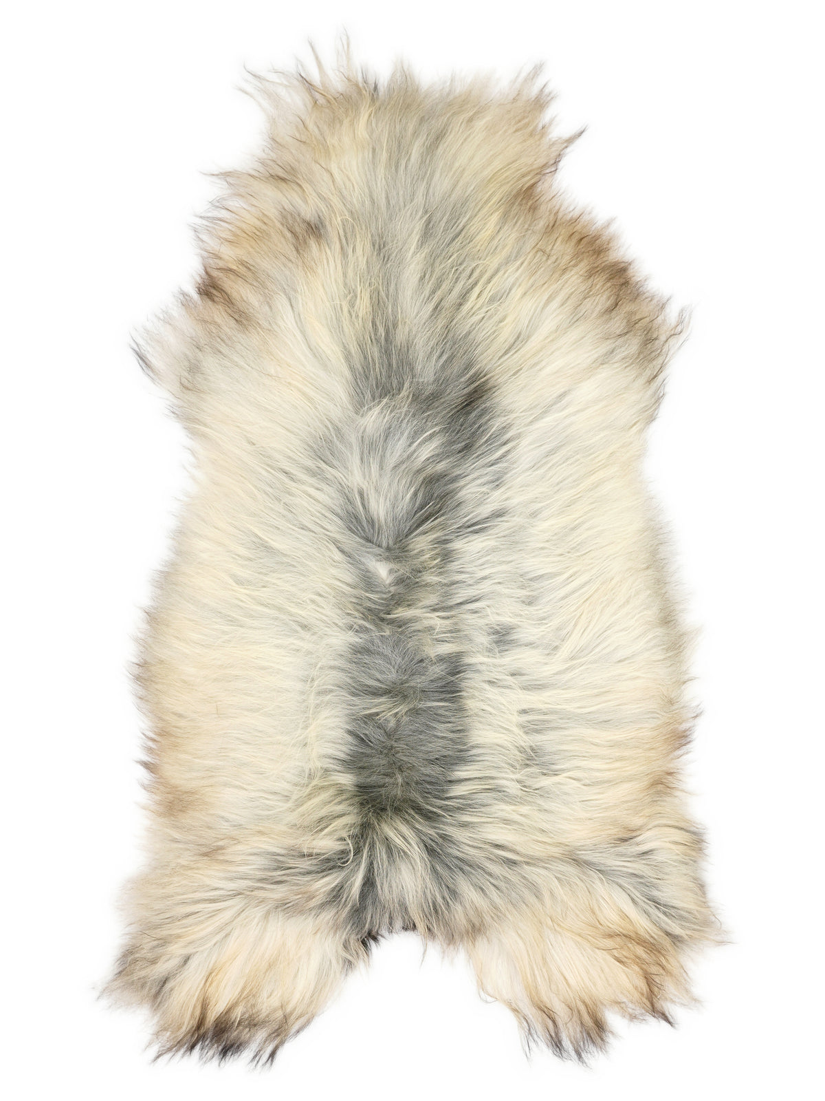 Peau de mouton islandaise grise d’environ 120 × 65 cm, vue de dessus : exactement la peau que vous recevez