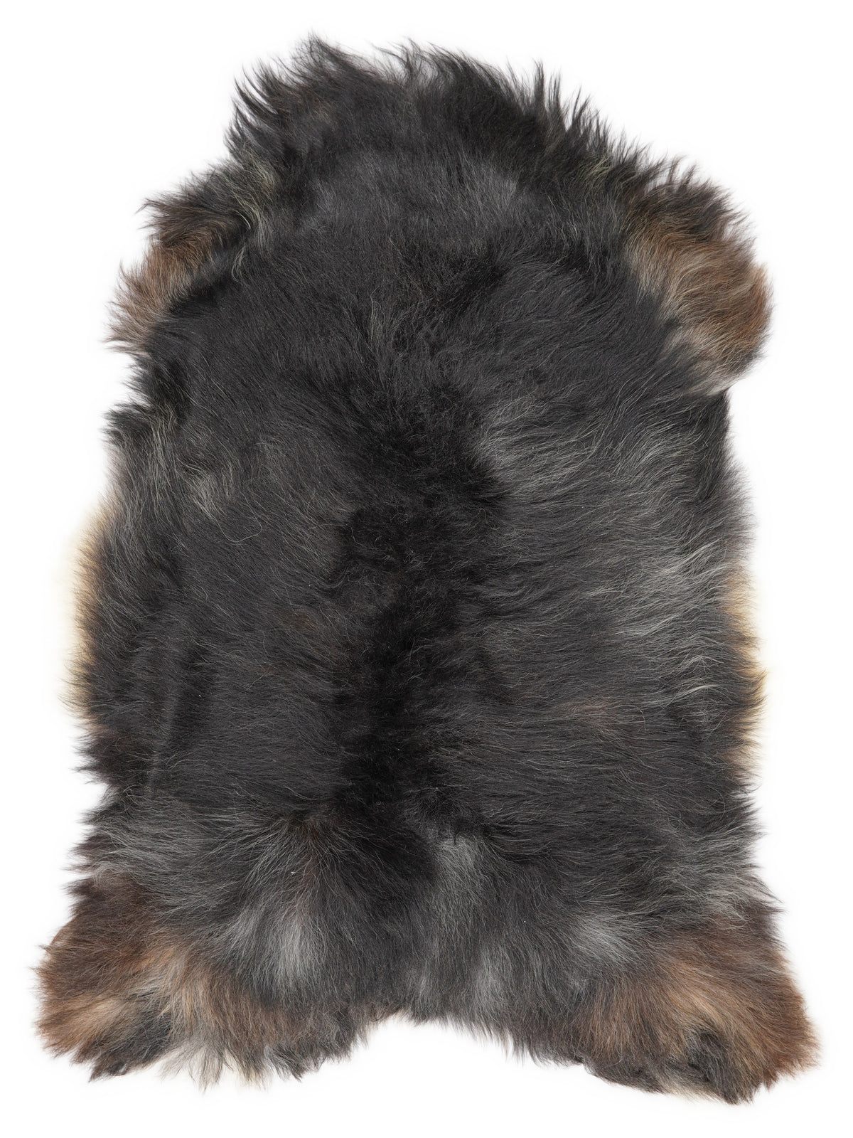 Peau de mouton islandaise multicolore d’environ 115 × 75 cm, vue de dessus : exactement la peau que vous recevez