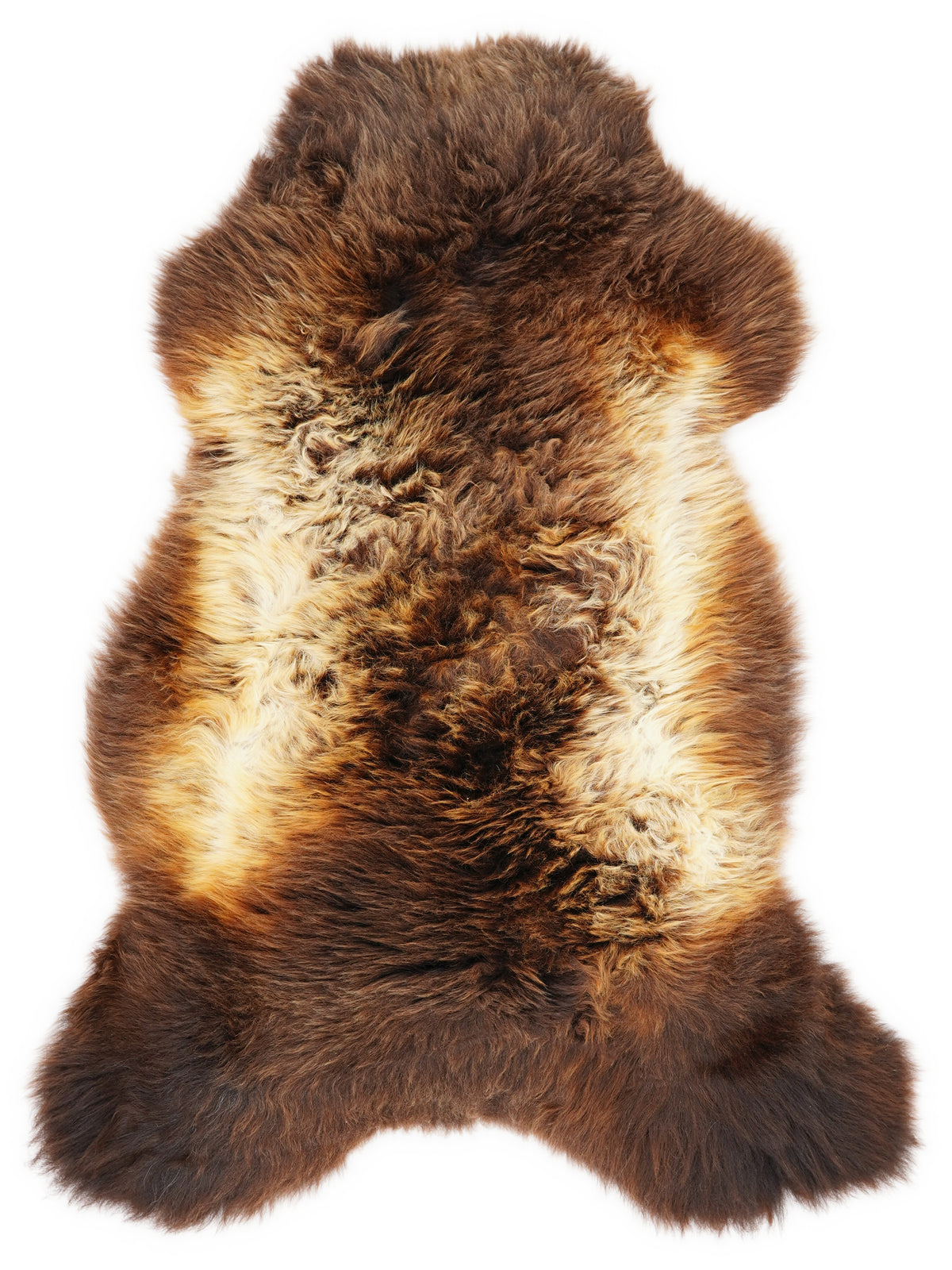 Peau de mouton multicolore britannique d’environ 105 × 60 cm, vue de dessus : exactement la peau que vous recevez