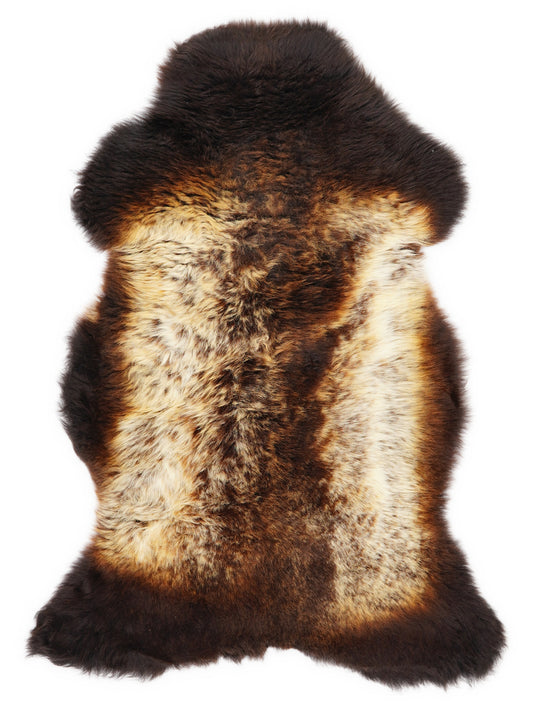 Peau de mouton multicolore britannique d’environ 110 × 65 cm, vue de dessus : exactement la peau que vous recevez