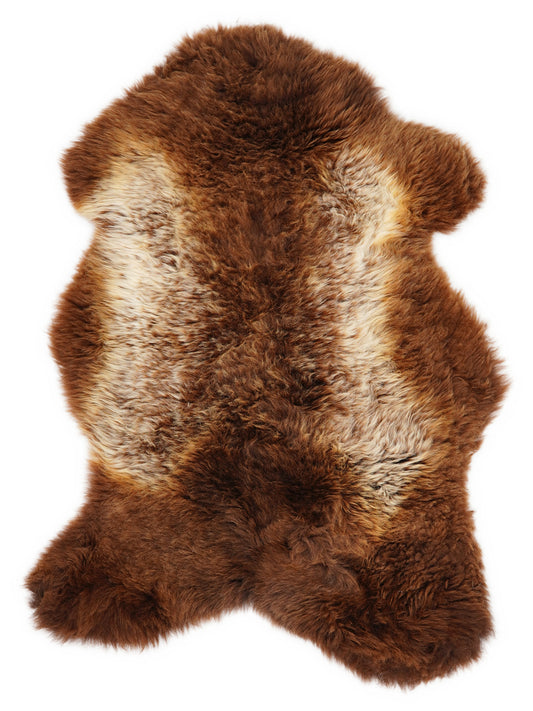 Peau de mouton multicolore britannique d’environ 115 × 65 cm, vue de dessus : exactement la peau que vous recevez