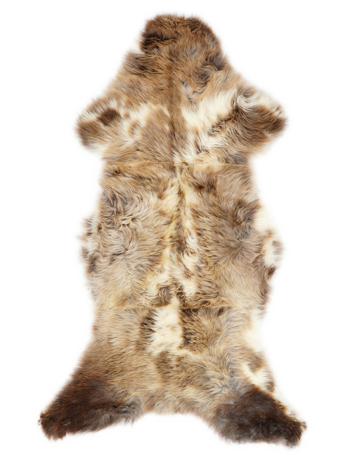 Peau de mouton multicolore britannique d’environ 130 × 55 cm, vue de dessus : exactement la peau que vous recevez