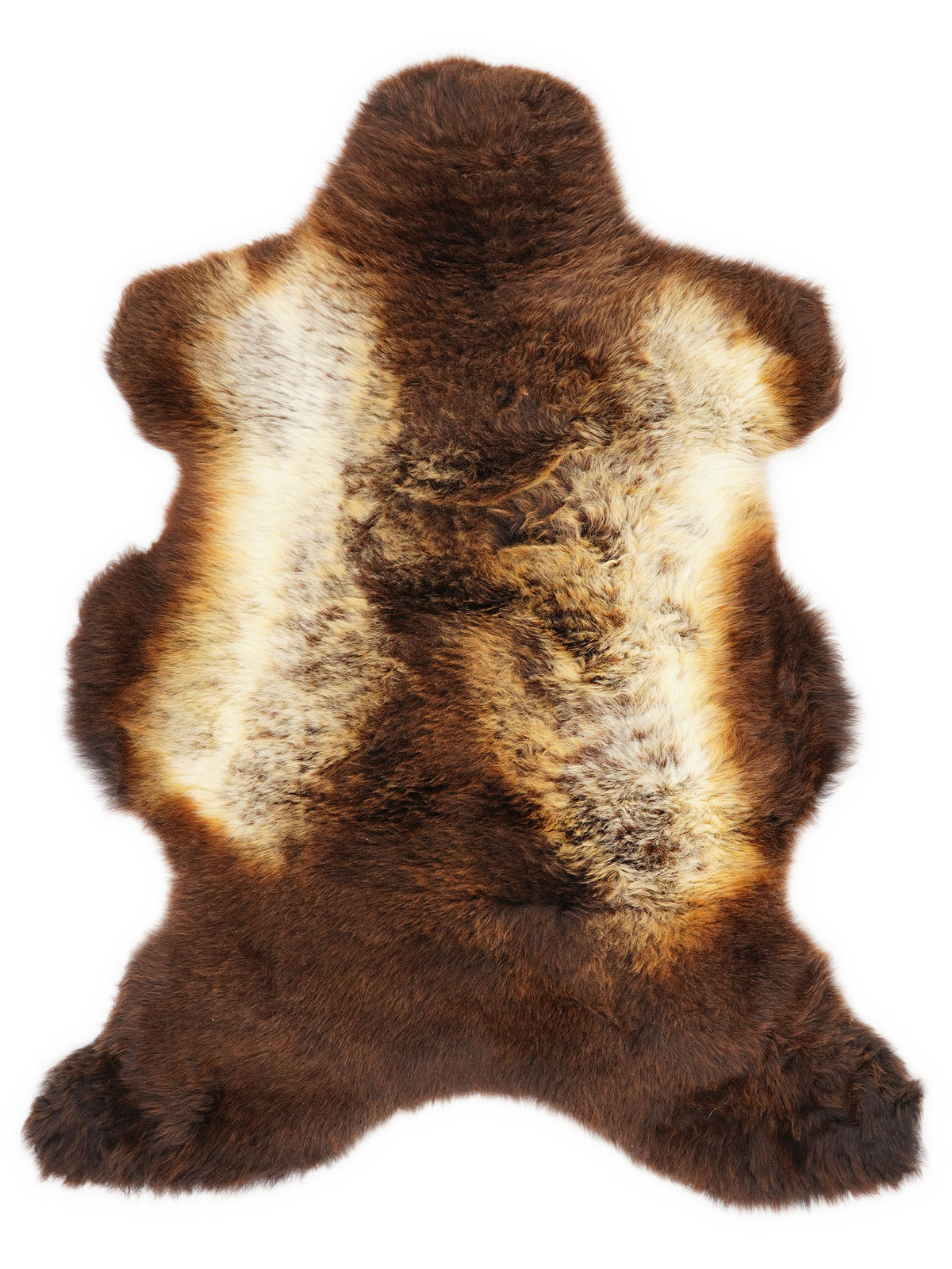 Peau de mouton multicolore britannique d’environ 105 × 65 cm, vue de dessus : exactement la peau que vous recevez