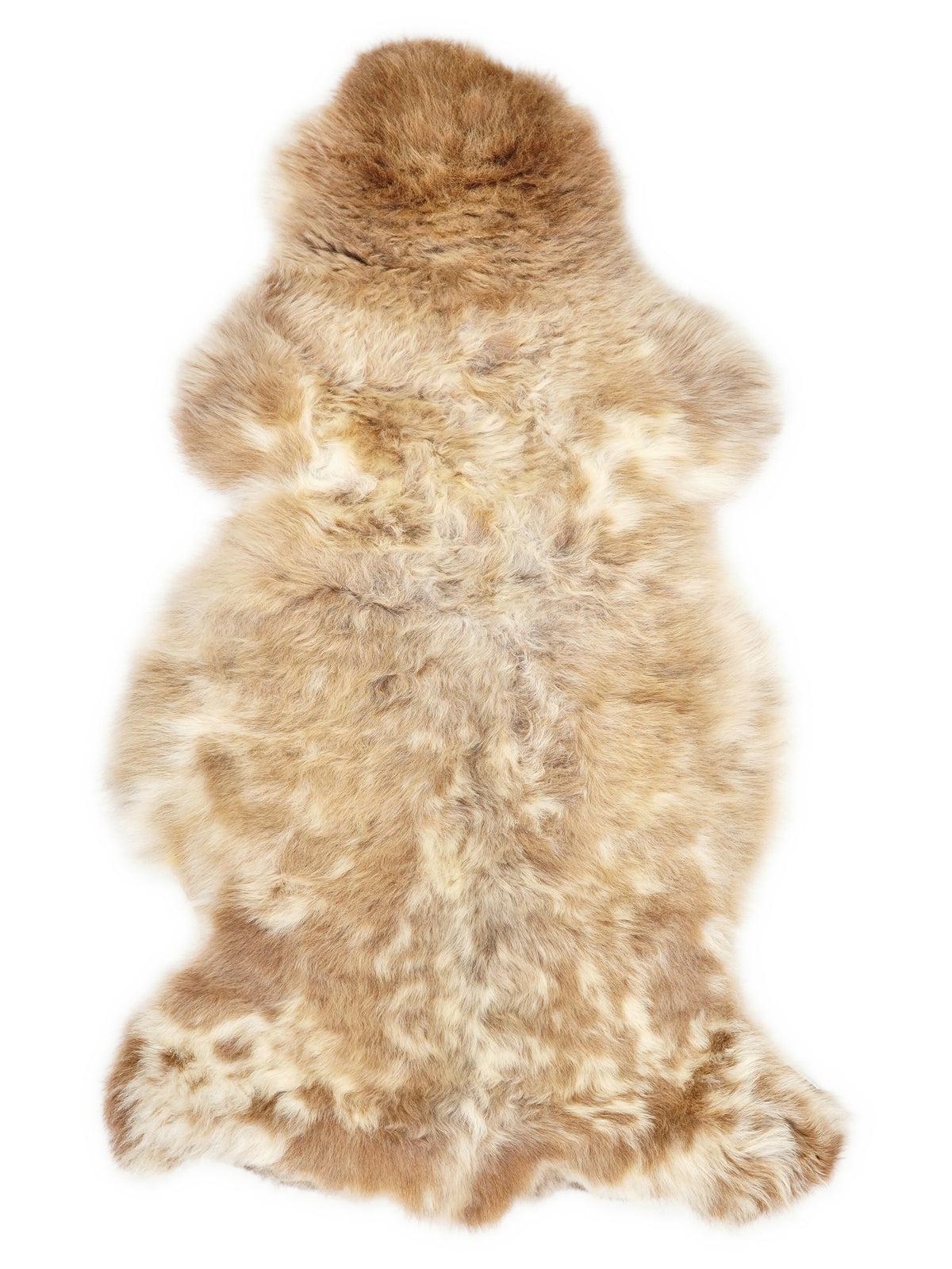 Peau de mouton multicolore britannique d’environ 105 × 55 cm, vue de dessus : exactement la peau que vous recevez