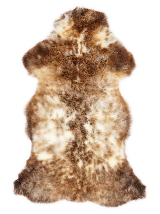 Peau de mouton multicolore britannique d’environ 115 × 60 cm, vue de dessus : exactement la peau que vous recevez