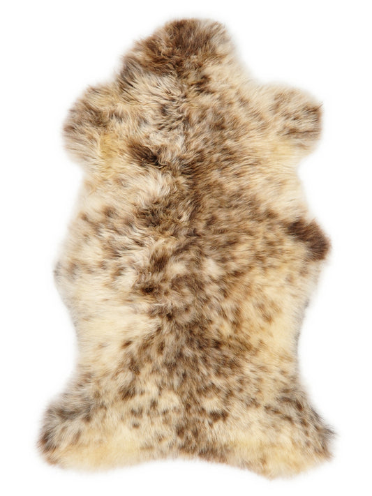 Peau de mouton multicolore britannique d’environ 105 × 60 cm, vue de dessus : exactement la peau que vous recevez