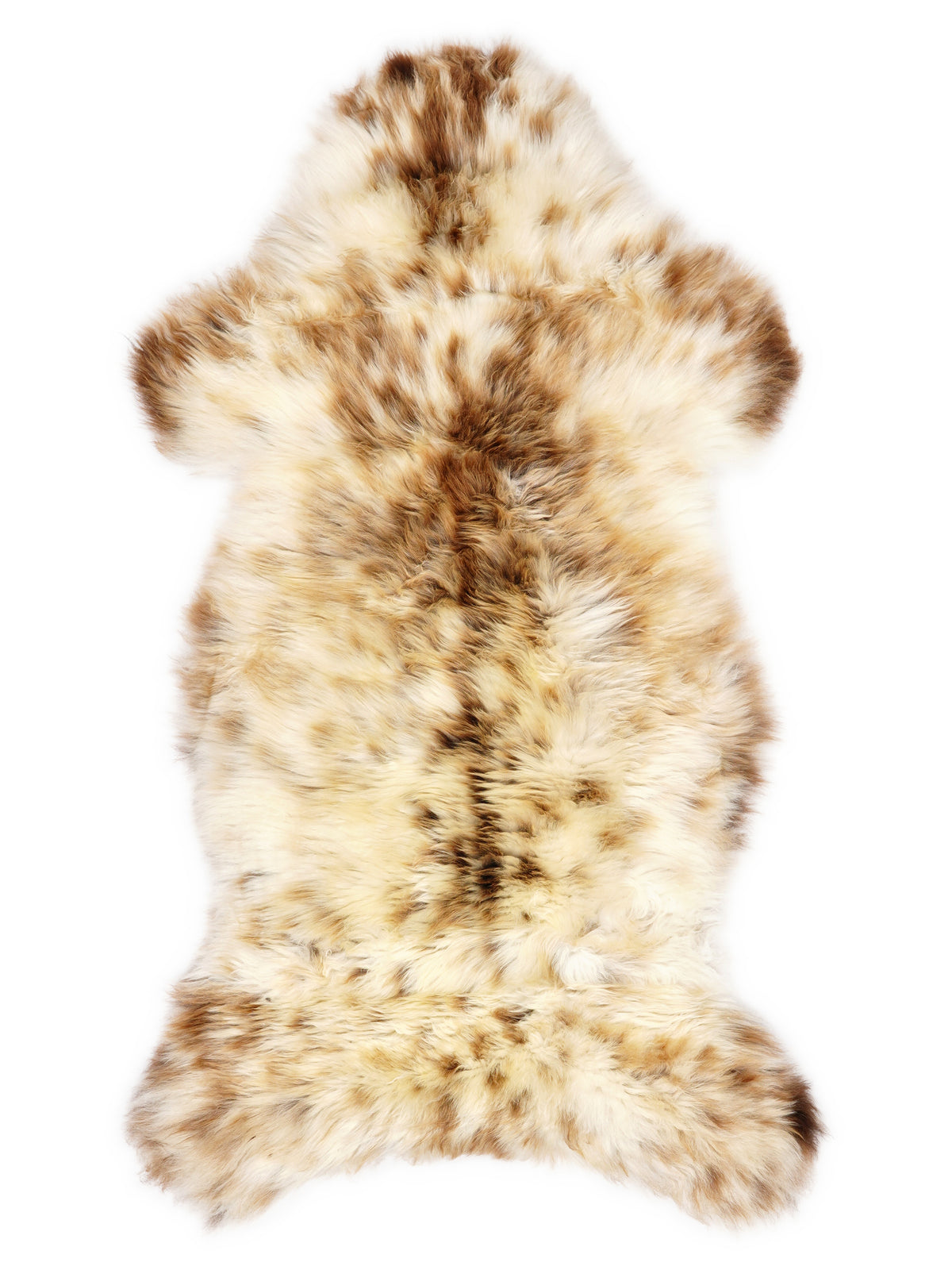 Peau de mouton multicolore britannique d’environ 120 × 55 cm, vue de dessus : exactement la peau que vous recevez