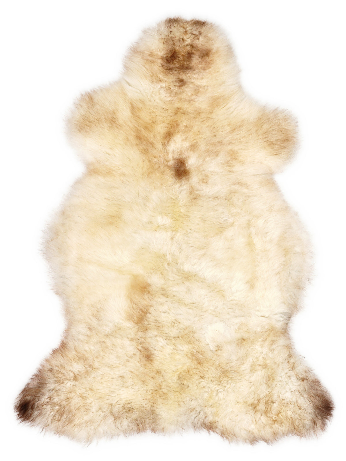 Peau de mouton multicolore britannique d’environ 110 × 60 cm, vue de dessus : exactement la peau que vous recevez
