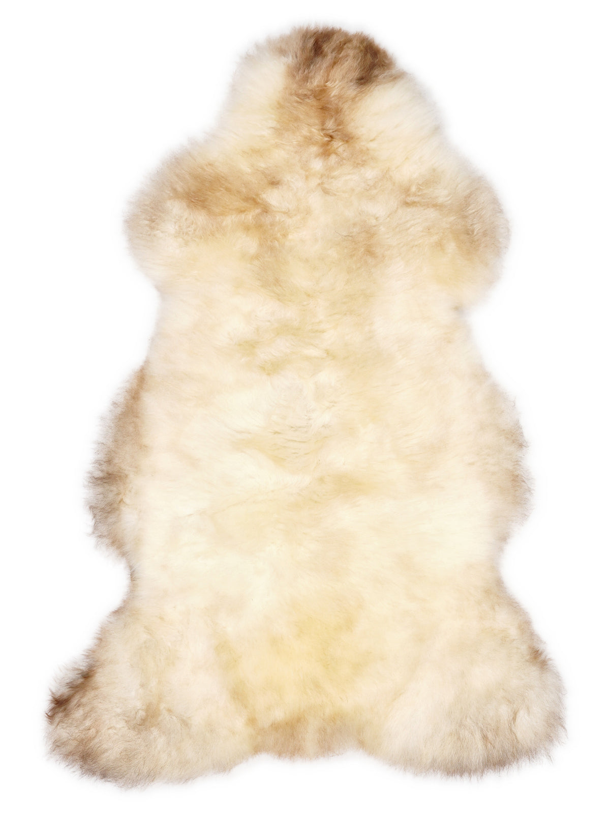 Peau de mouton multicolore britannique d’environ 115 × 65 cm, vue de dessus : exactement la peau que vous recevez