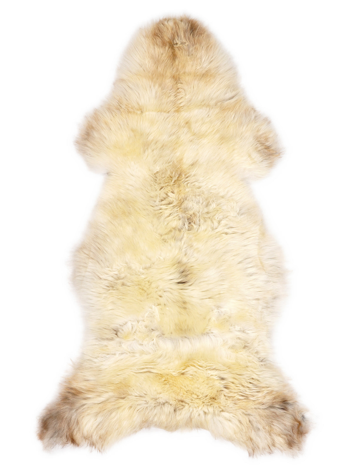 Peau de mouton multicolore britannique d’environ 130 × 60 cm, vue de dessus : exactement la peau que vous recevez