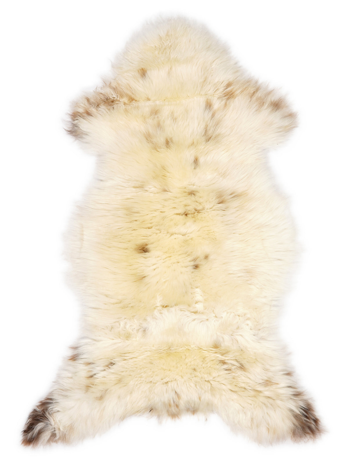 Peau de mouton multicolore britannique d’environ 115 × 60 cm, vue de dessus : exactement la peau que vous recevez
