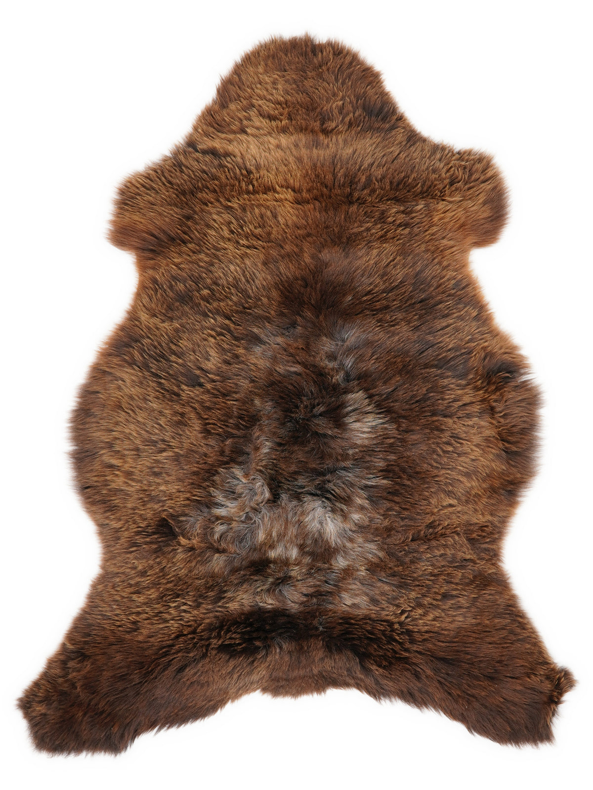 Peau de mouton marron d’environ 100 × 65 cm, vue de dessus : exactement la peau que vous recevez