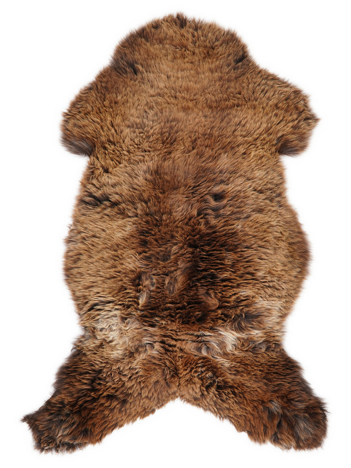 Peau de mouton marron d’environ 120 × 60 cm, vue de dessus : exactement la peau que vous recevez