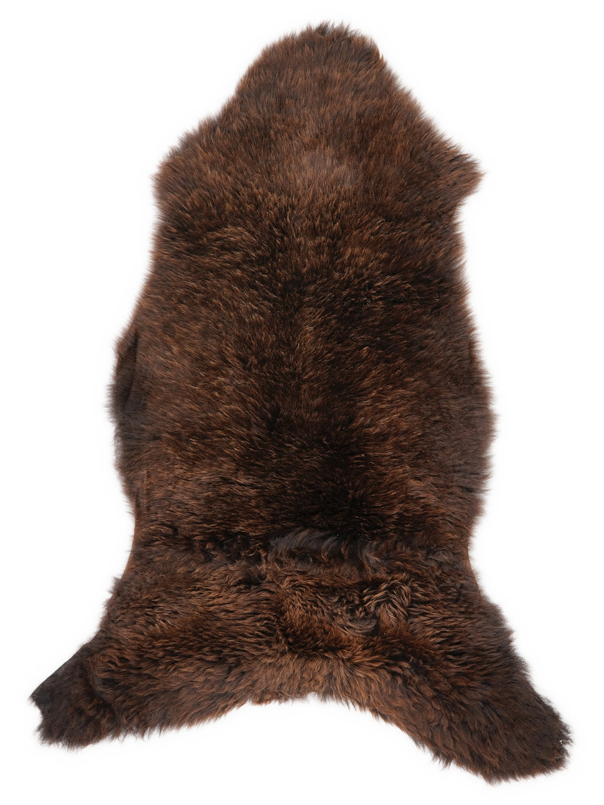 Peau de mouton marron d’environ 105 × 50 cm, vue de dessus : exactement la peau que vous recevez