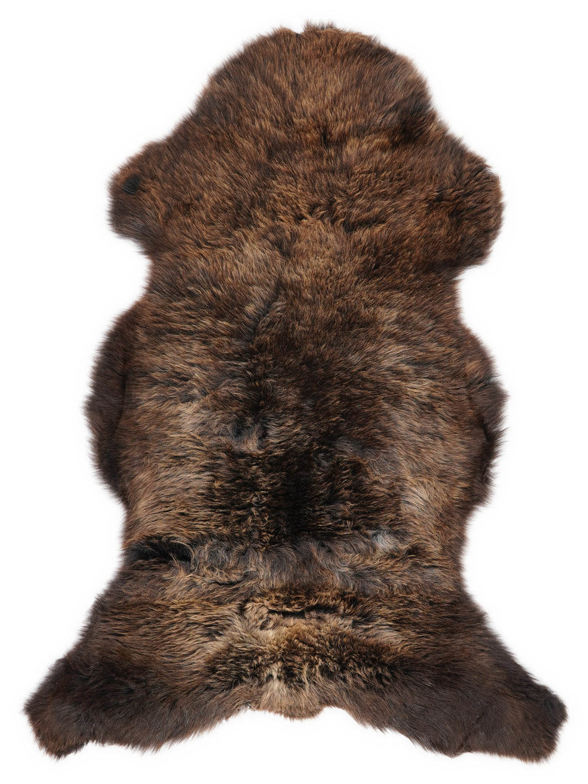 Peau de mouton marron d’environ 110 × 60 cm, vue de dessus : exactement la peau que vous recevez
