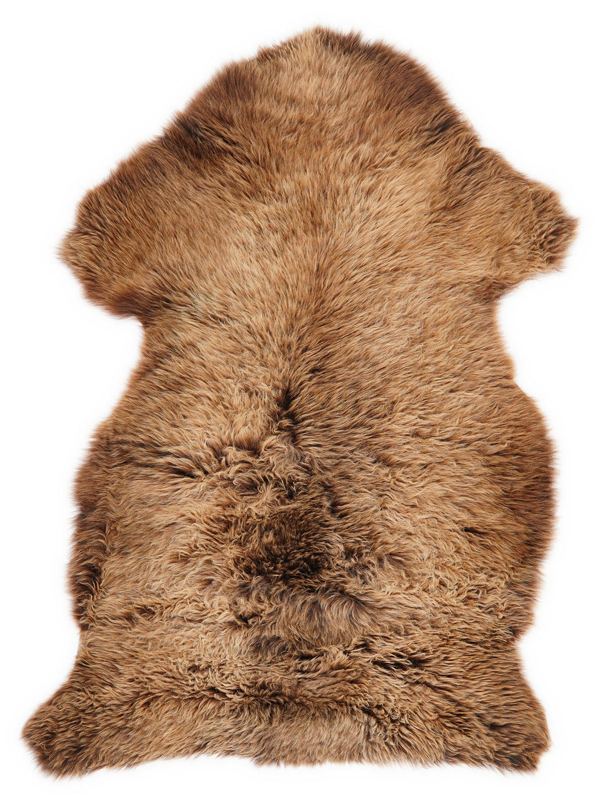 Peau de mouton marron d’environ 100 × 60 cm, vue de dessus : exactement la peau que vous recevez