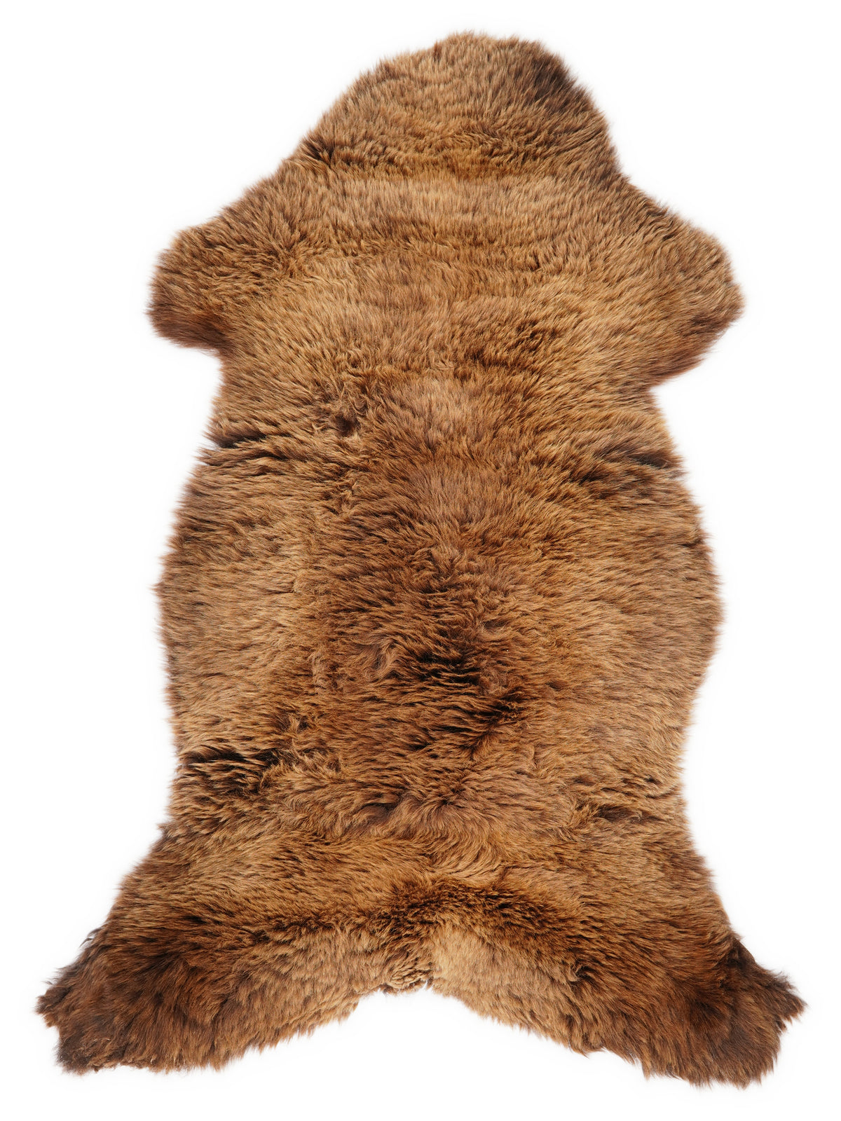 Peau de mouton marron d’environ 120 × 60 cm, vue de dessus : exactement la peau que vous recevez