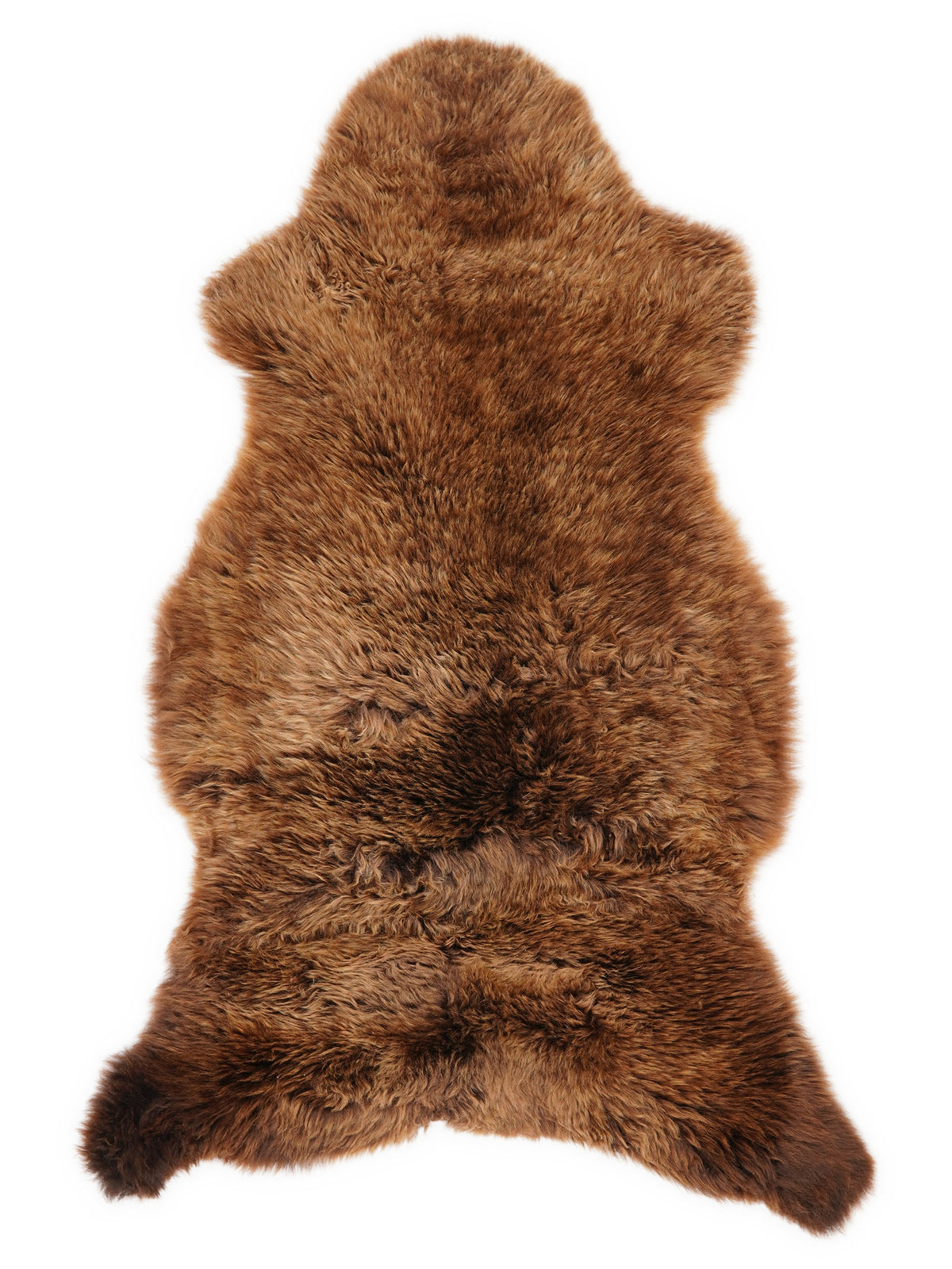 Peau de mouton marron d’environ 110 × 55 cm, vue de dessus : exactement la peau que vous recevez