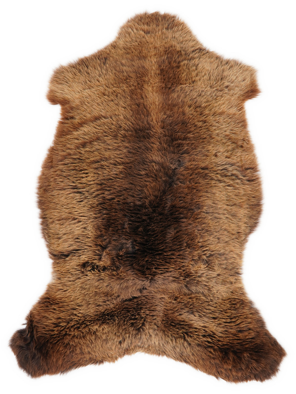 Peau de mouton marron d’environ 105 × 60 cm, vue de dessus : exactement la peau que vous recevez