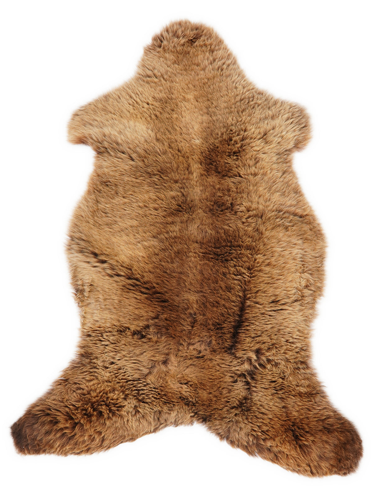 Peau de mouton marron d’environ 115 × 60 cm, vue de dessus : exactement la peau que vous recevez