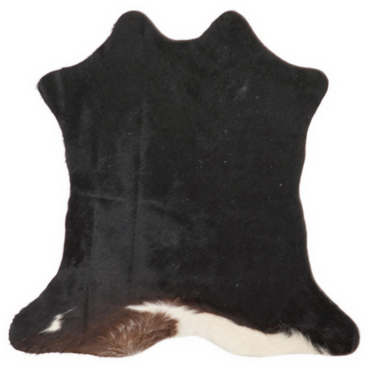 Mini peau de vache d’environ 70 × 70 cm, vue de dessus : exactement la peau que vous recevez