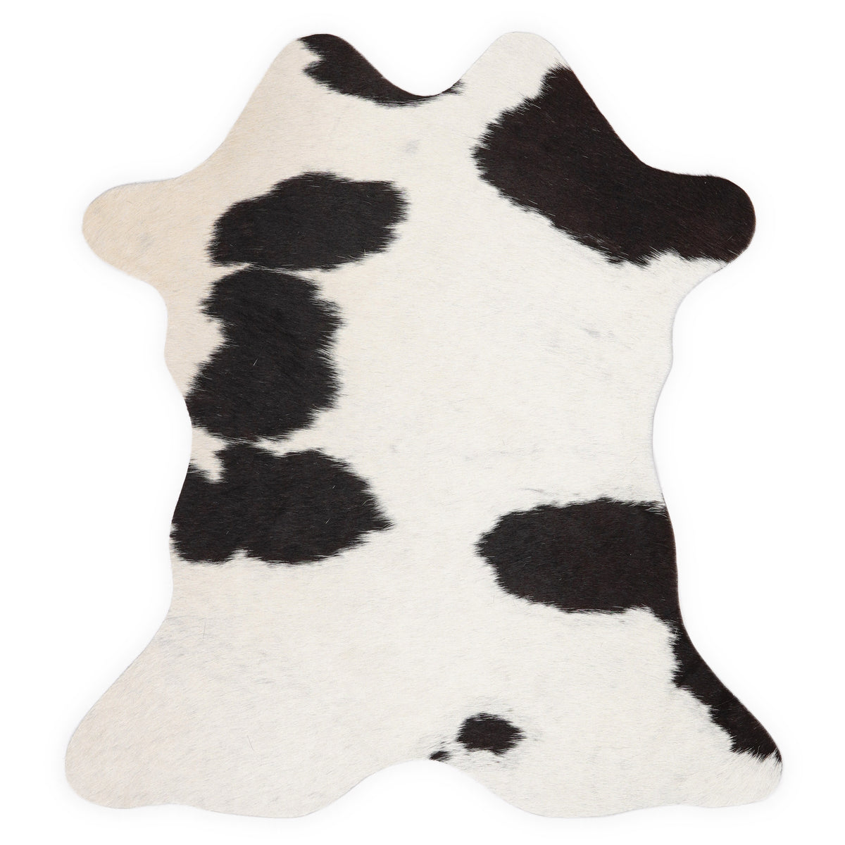 Mini peau de vache d’environ 70 × 70 cm, vue de dessus : exactement la peau que vous recevez