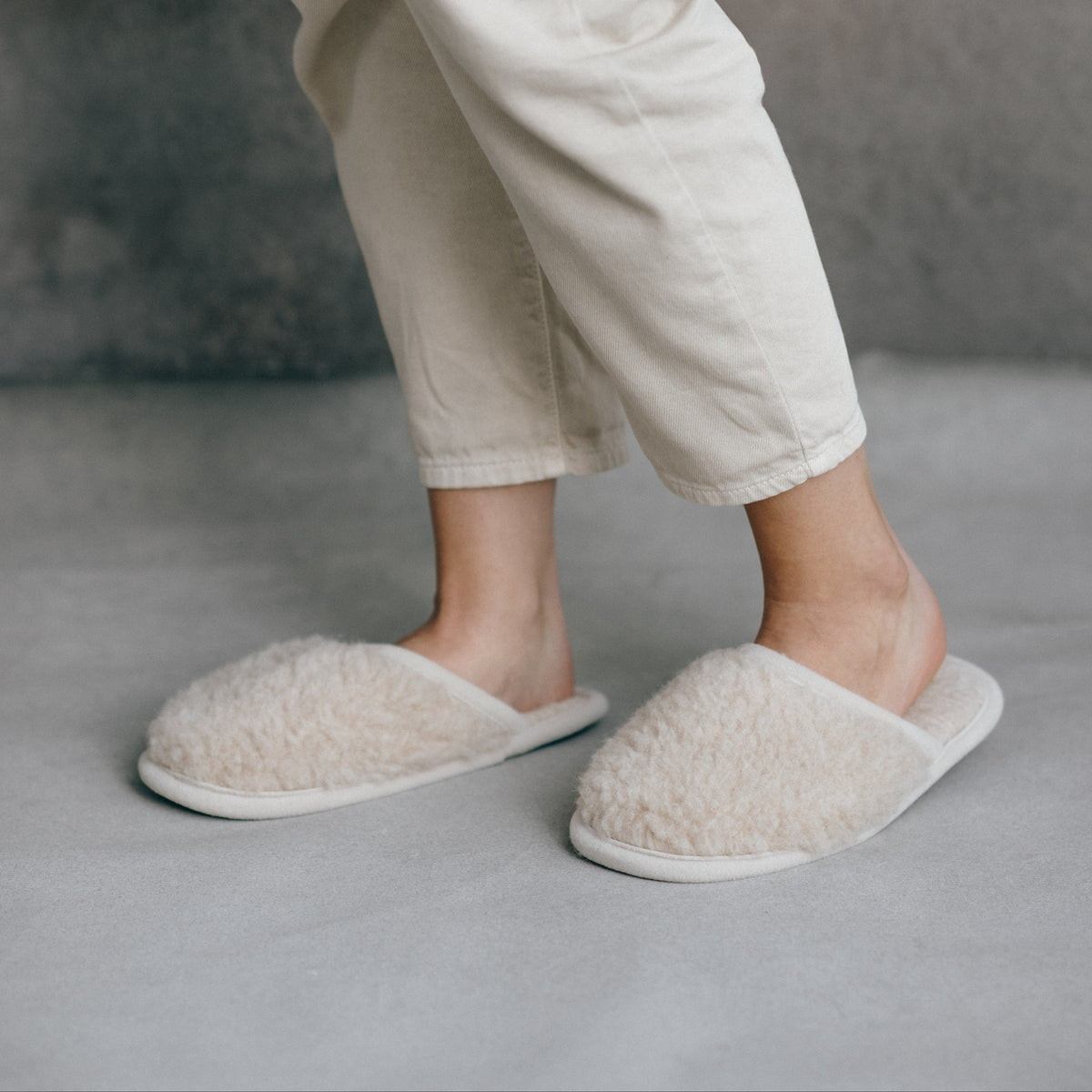 Chaussons en mérinos beige