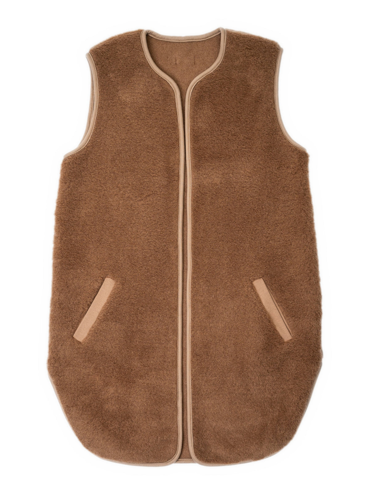 Gilet chameau et mérinos « Pearl » marron foncé
