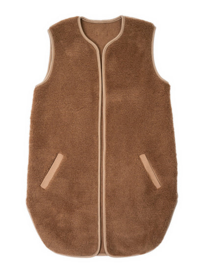 Gilet chameau et mérinos « Pearl » marron foncé